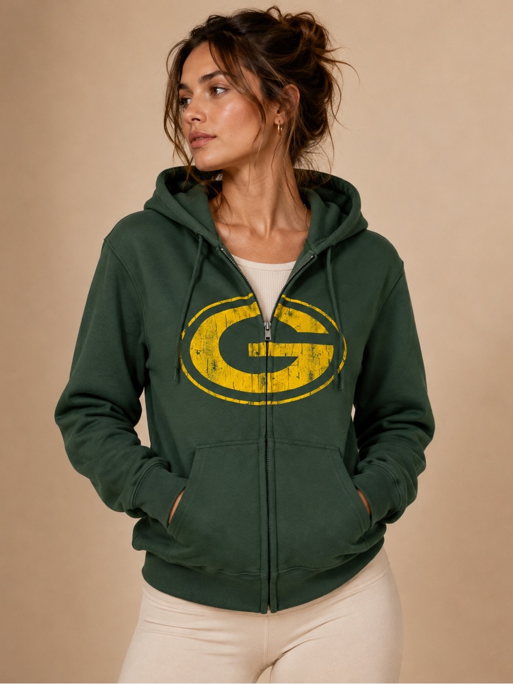 NFL For Her Green Bay Packers Zip Hoodie Small Green Yellow Logo